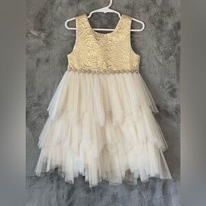 EUC American Princess Gold & Cream w/Jewels Girls Dress Size 4